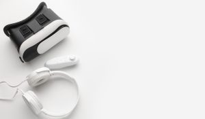 top view virtual reality headset white headphones
