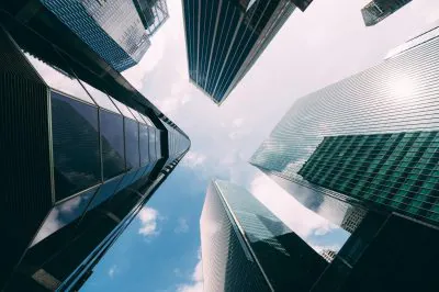 Singapore - February, 2020: Modern office building.low angle view of skyscrapers in city of Singapore.